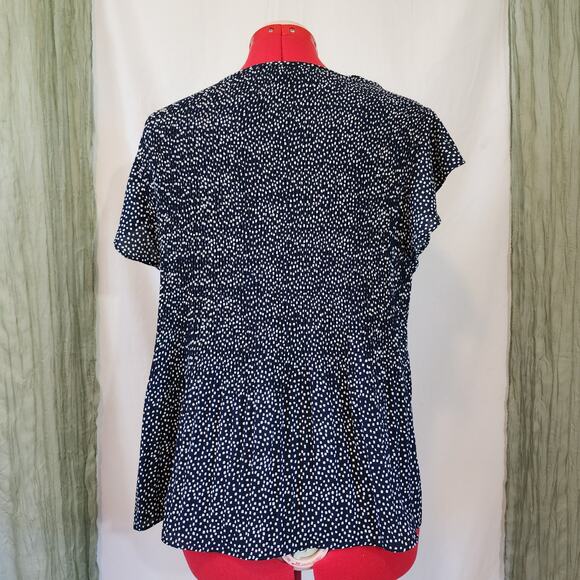 Adrianna Papell Blue with White Dots Pleats Short Ruffle Sleeves Size S Oversize - Picture 4 of 6